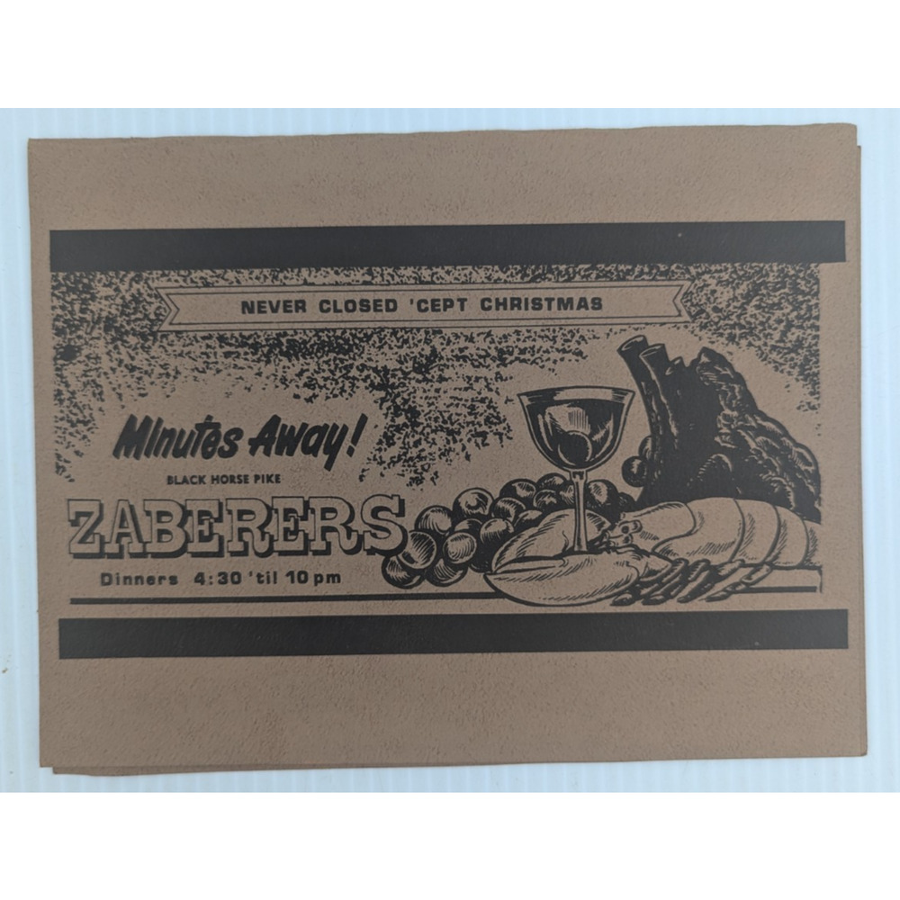 Vintage ZABERERS Restaurant Souvenir Photo Folder Egg Harbor New Jersey